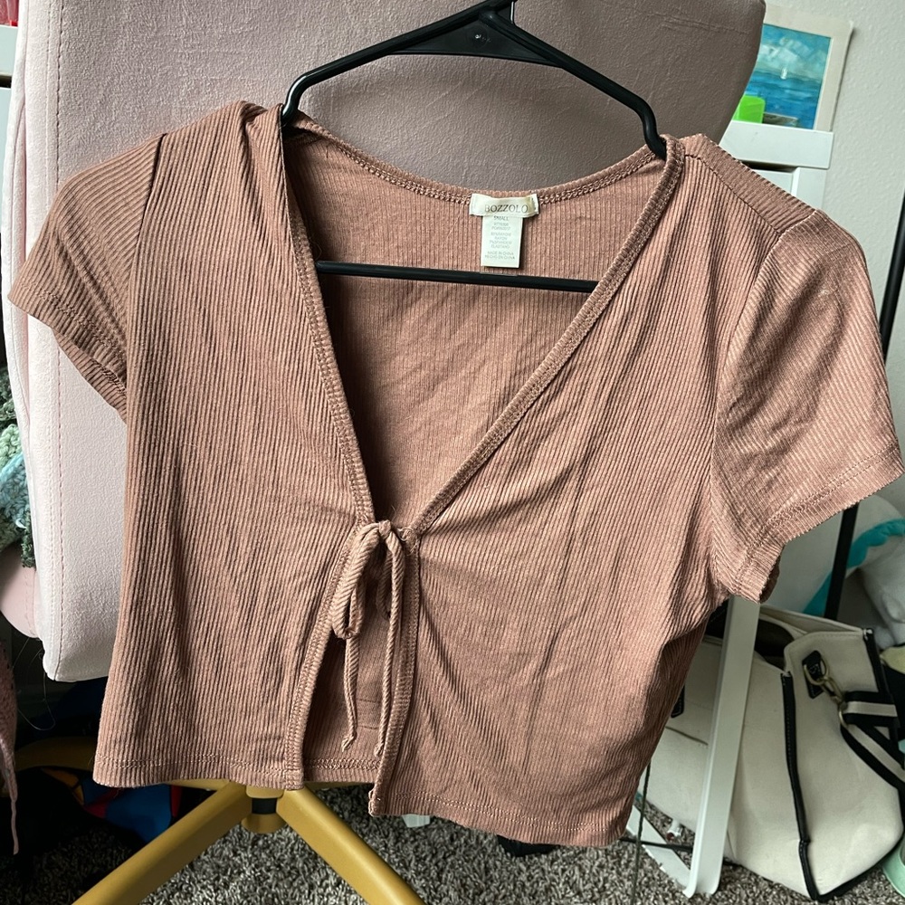 Brown tie front bozzolo crop top size S